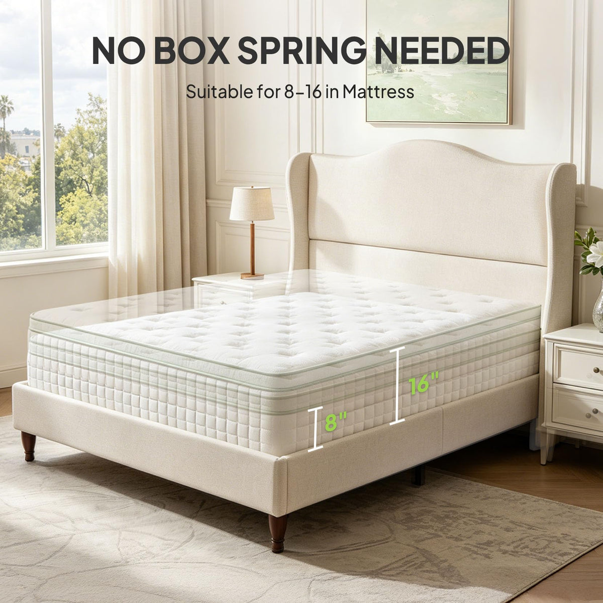 Queen Size Fabric Upholstered Platform Bed with Wooden Slats M737328
