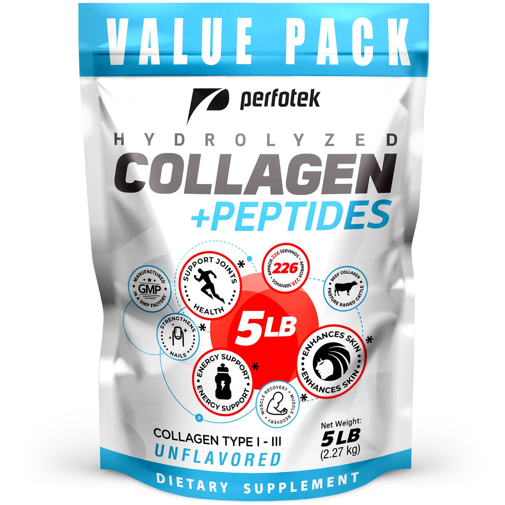 Collagen Powder 5Lb Types I & III Unflavored Hydrolyzed Protein Peptides S686518