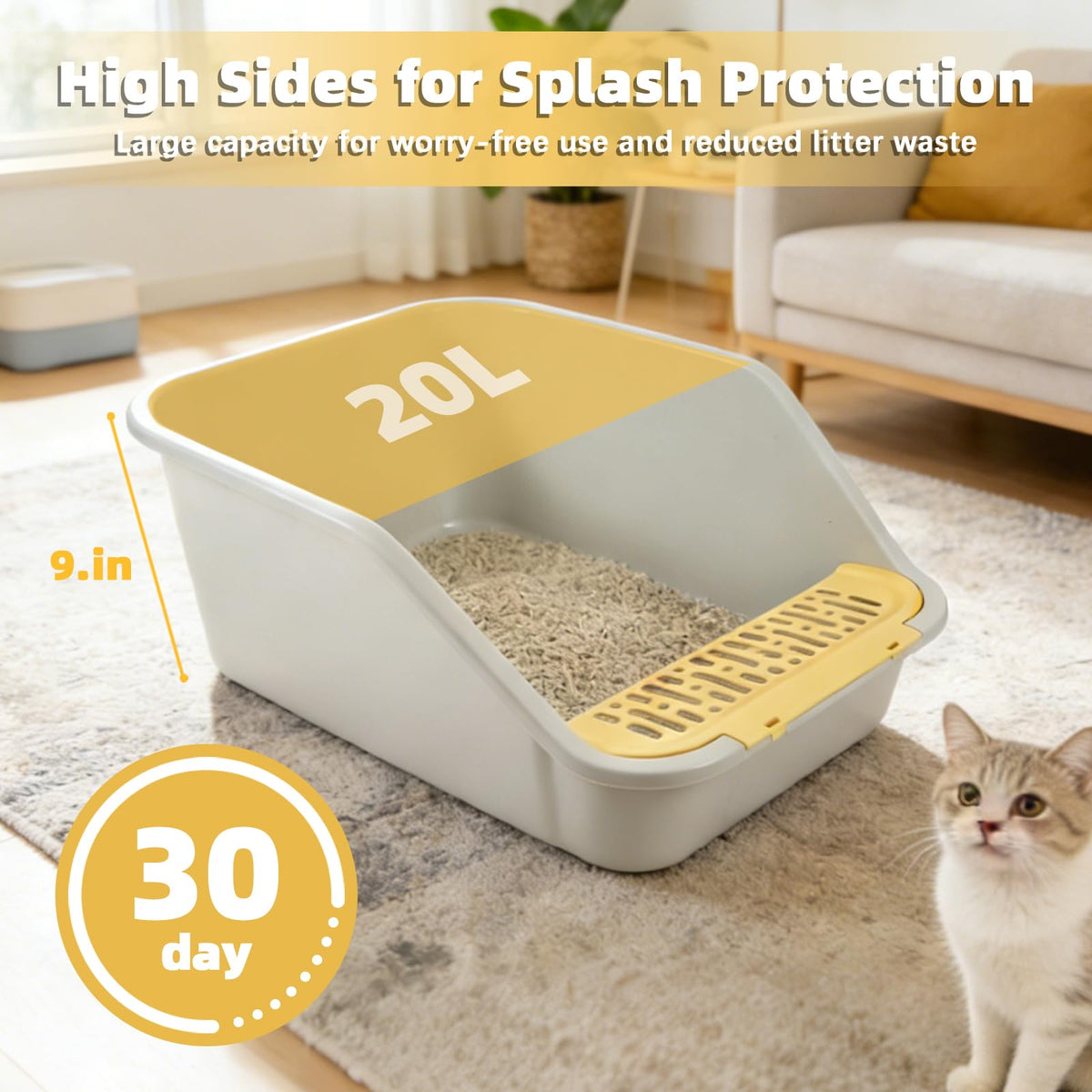 High Sides Open Top Cat Litter Box with Low Entry F178639