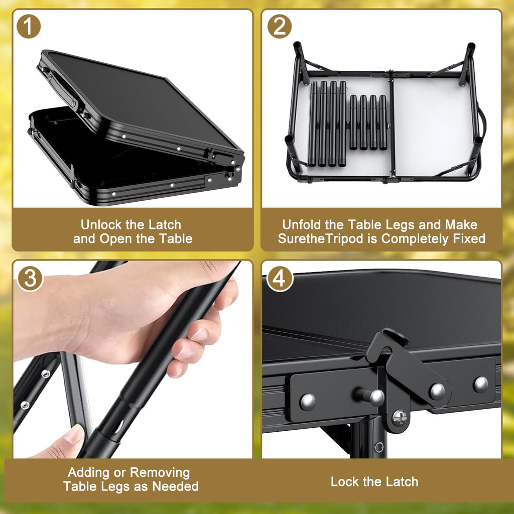 2 FT Folding Camping Table with 3 Adjustable Height Z95340