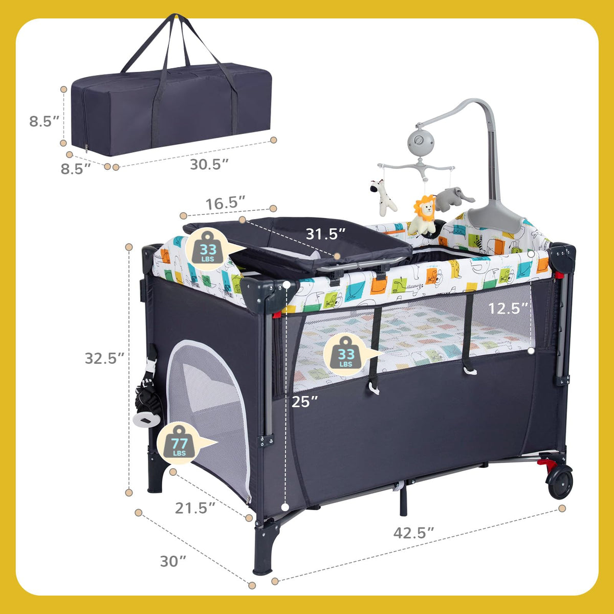 5 in 1 Baby Bedside Sleeper with Changing Table and Mattress Y426898
