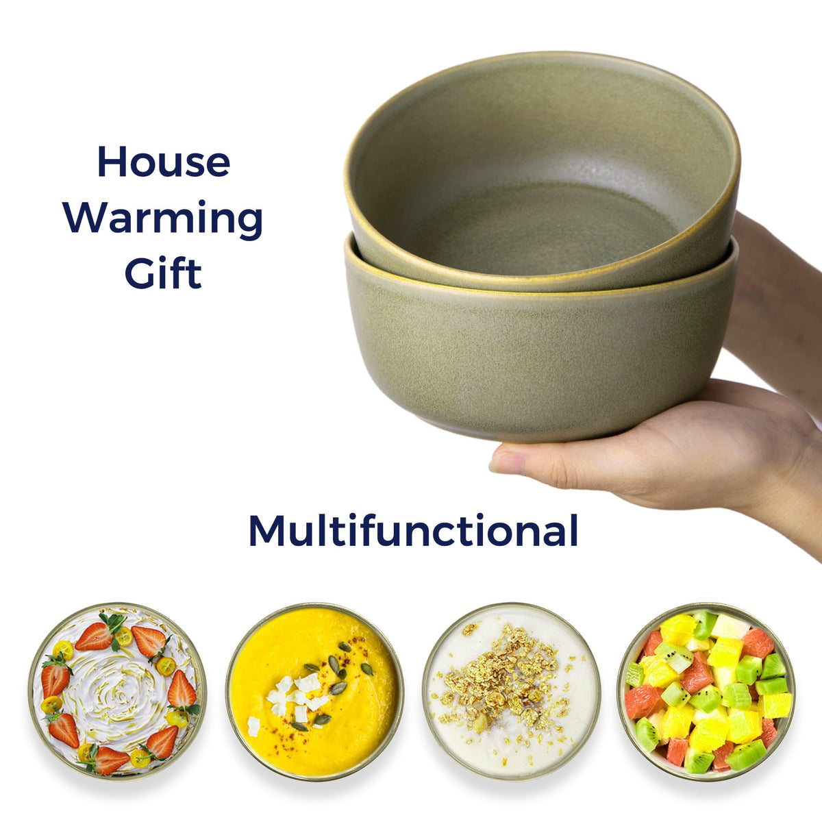 Stoneware Cereal Bowls Set of 4, 26oz Ceramic Bowls I26316
