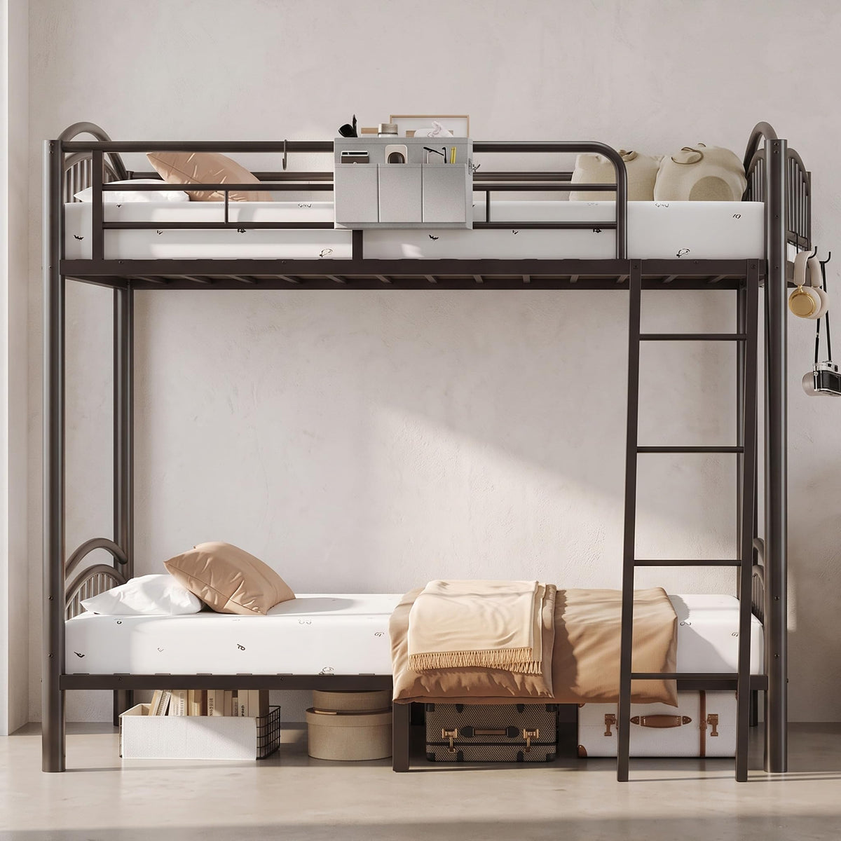 Twin Over Twin Metal Bunk Bed with Ladder Y1746