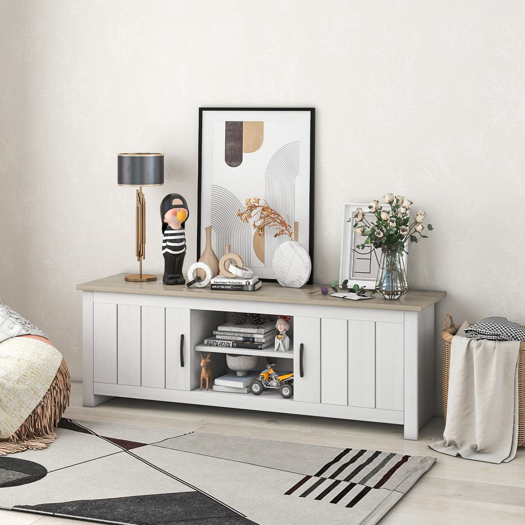 2 Doors TV Stand with 2 Cabinets & Open Shelves X648076