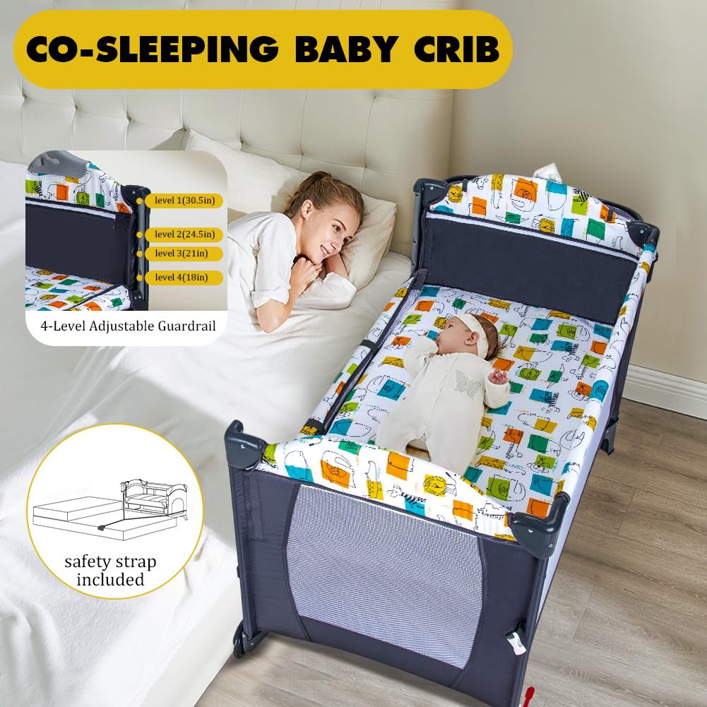 5 in 1 Baby Bedside Sleeper with Changing Table and Mattress Y426898