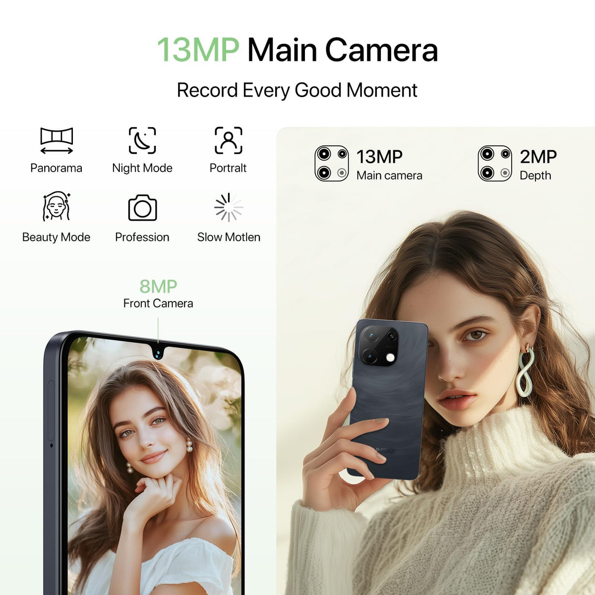 Unlocked Android 14 Smartphone 256GB Octa-Core 6.75" HD+ 5000mAh 4G Dual SIM R343