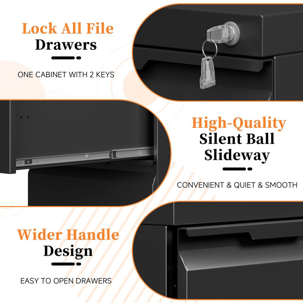 2 Drawer Black File Cabinet with Lock N22970