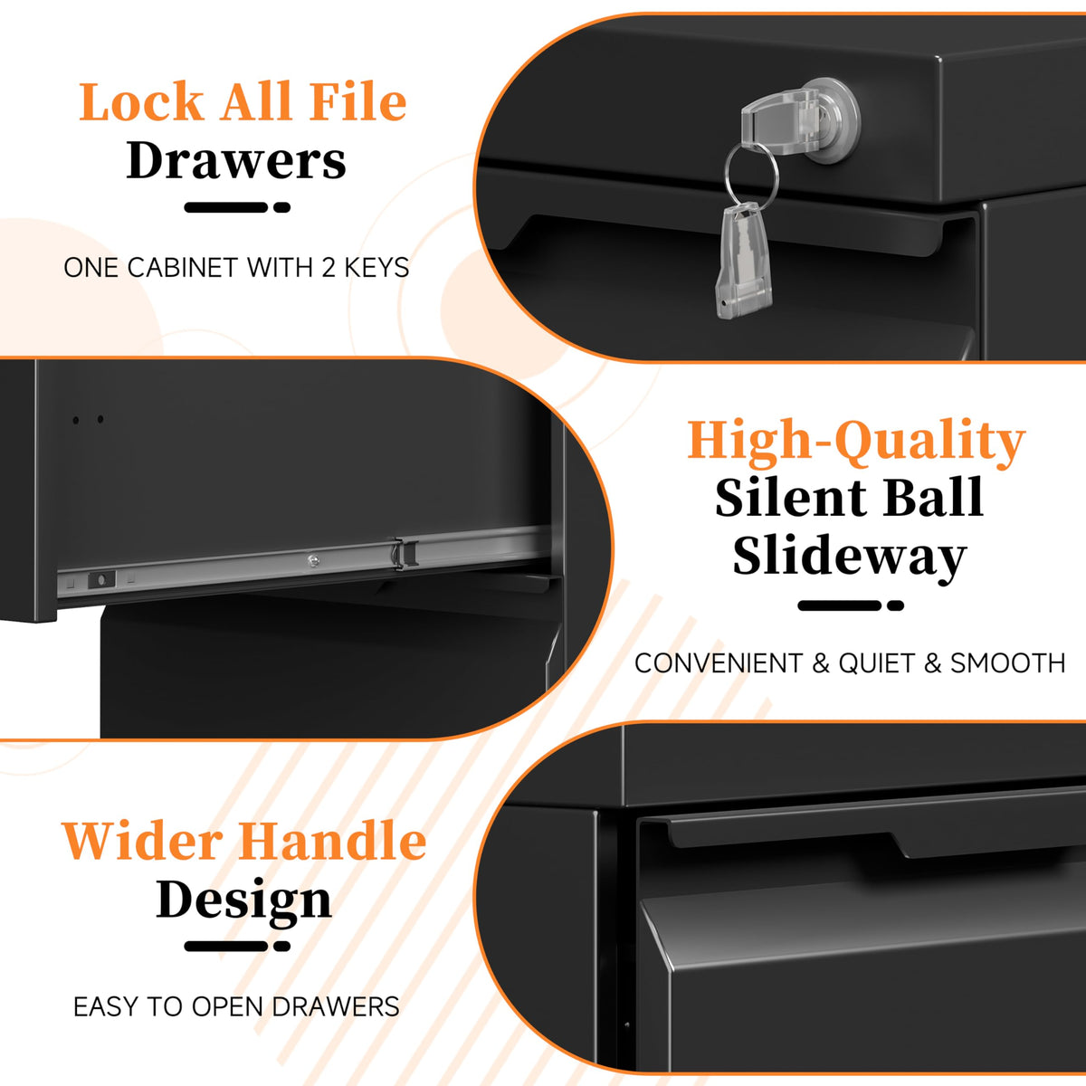 2 Drawer Black File Cabinet with Lock N22970