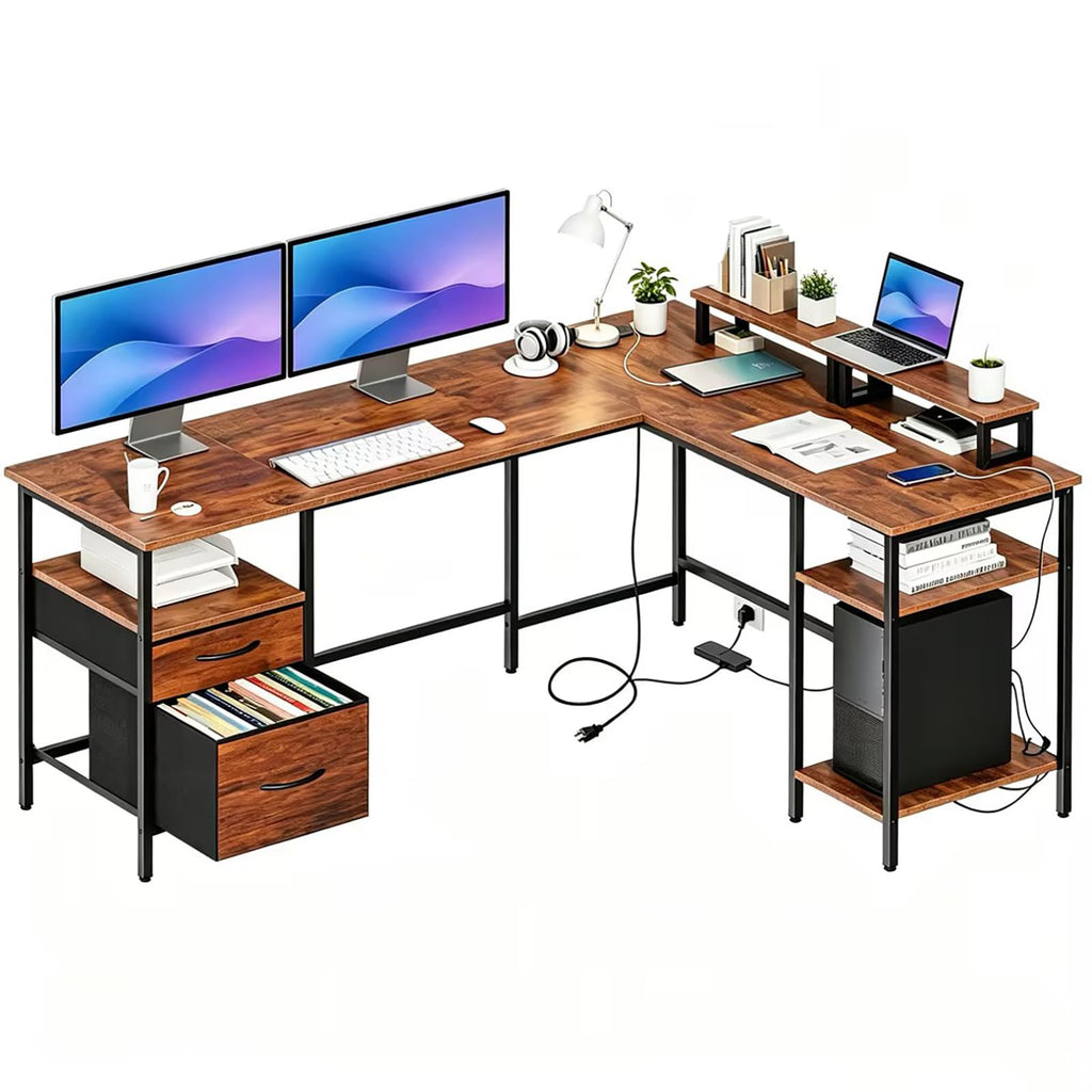62 Inch L Shaped Computer Desk with Charging Station M84913