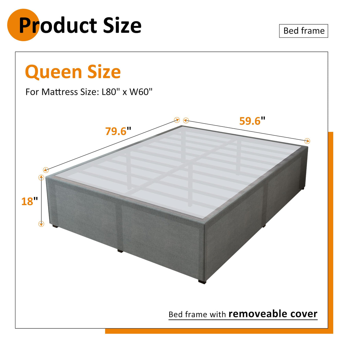 Queen Size 18 Inch Metal Bed Frame H37507