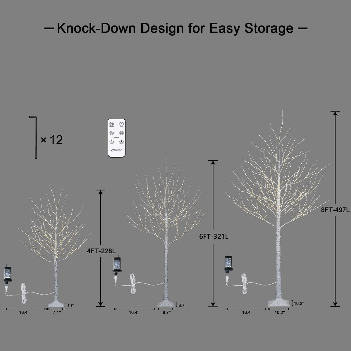 Lighted Birch Twig Tree with Fairy Lights, Pack of 3 Warm White T95904