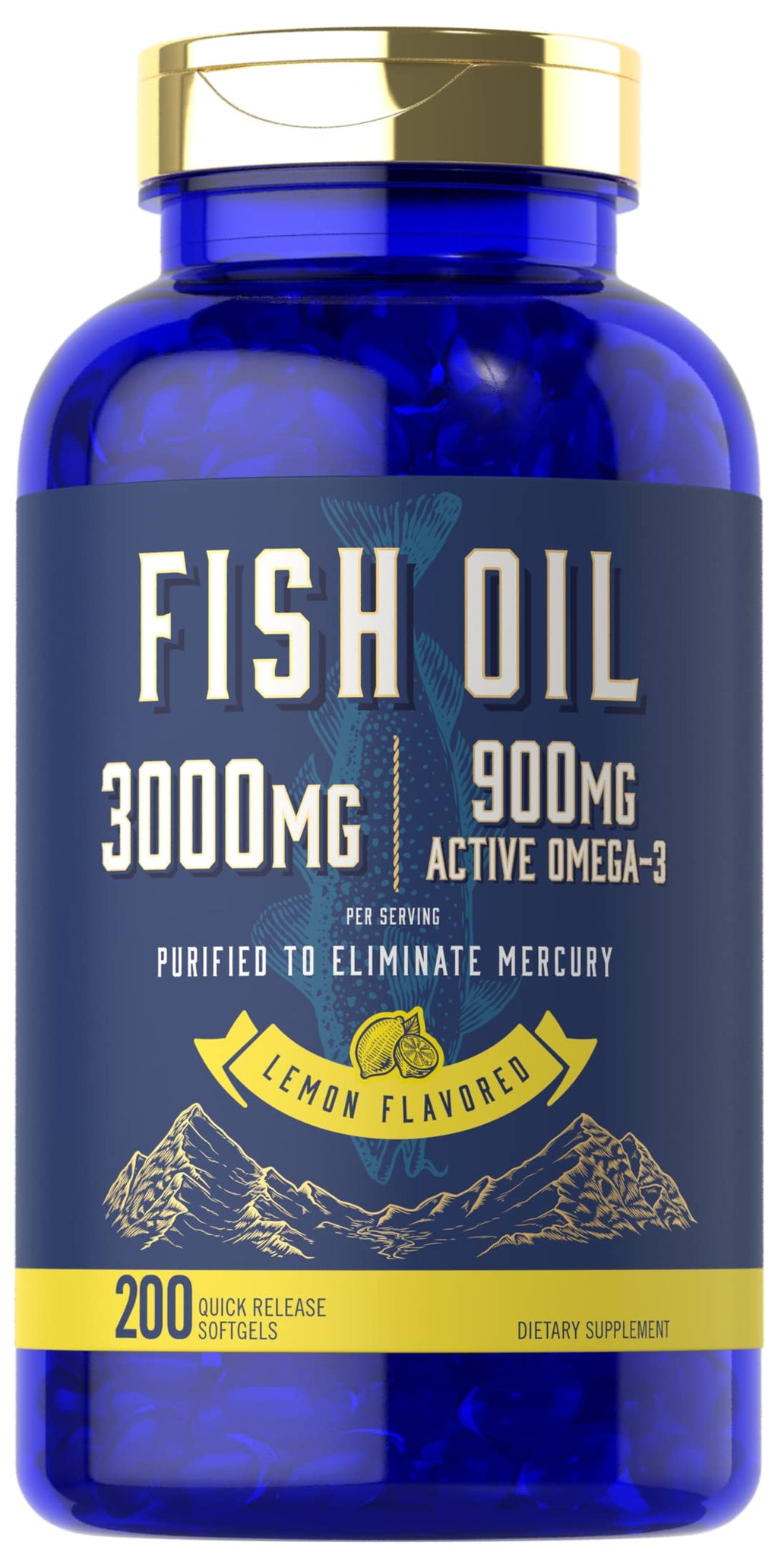 Fish Oil 3000mg 900mg Omega 3 200 Softgels Lemon Flavor K907306