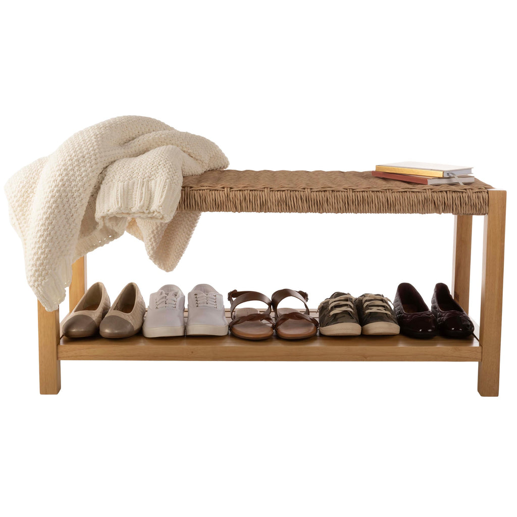 Solid Wood Entryway Bench with Shoe Storage V648798