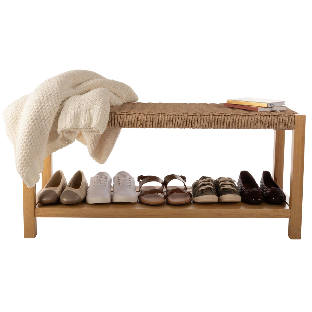 Solid Wood Entryway Bench with Shoe Storage V648798