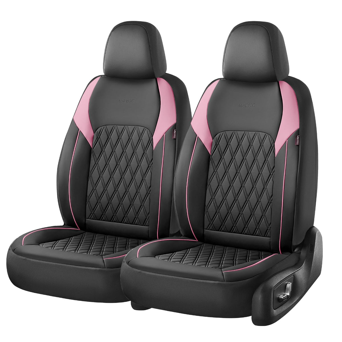 Black Pink Faux Leather Car Seat Covers Full Set O2526