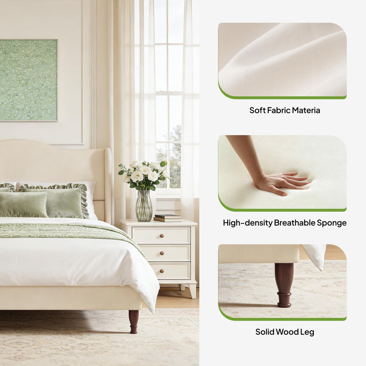 Queen Size Fabric Upholstered Platform Bed with Wooden Slats M737328