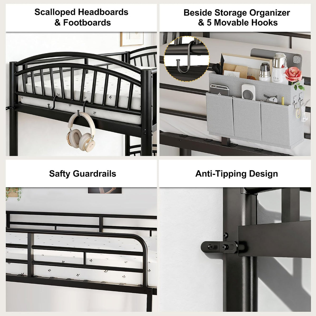 Twin Over Twin Metal Bunk Bed with Ladder Y1746