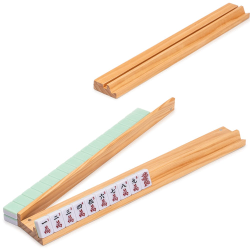 166 Tiles Mahjong Set with Wooden Racks & Pushers, Dice, and Soft Beige Case O9885