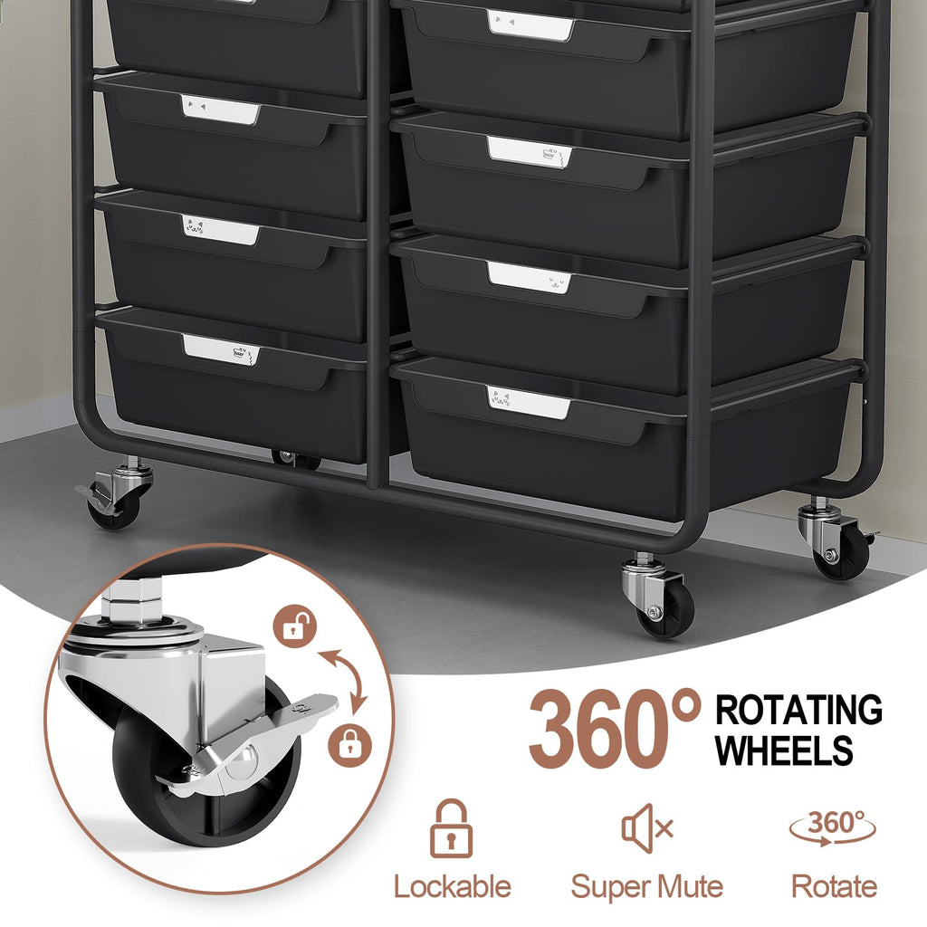 10 Drawer Rolling Storage Cart with Wooden Tabletop I299772
