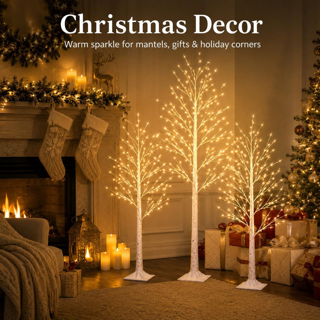4FT 64 LEDs Birch Tree with Lights I69172