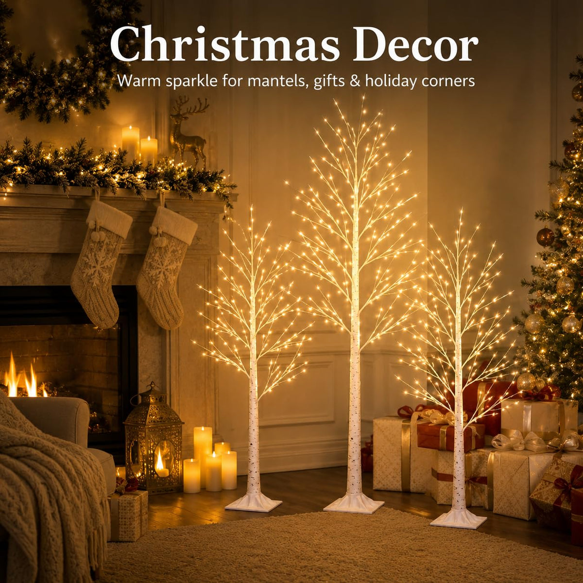 4FT 64 LEDs Birch Tree with Lights I69172