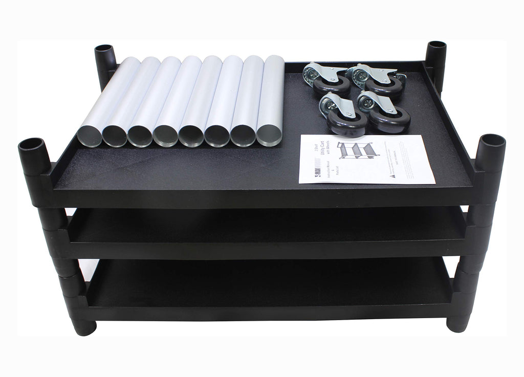 3-Shelf Plastic Utility Cart with Wheels, Black A8148