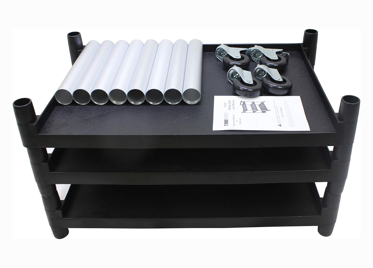 3-Shelf Plastic Utility Cart with Wheels, Black A8148
