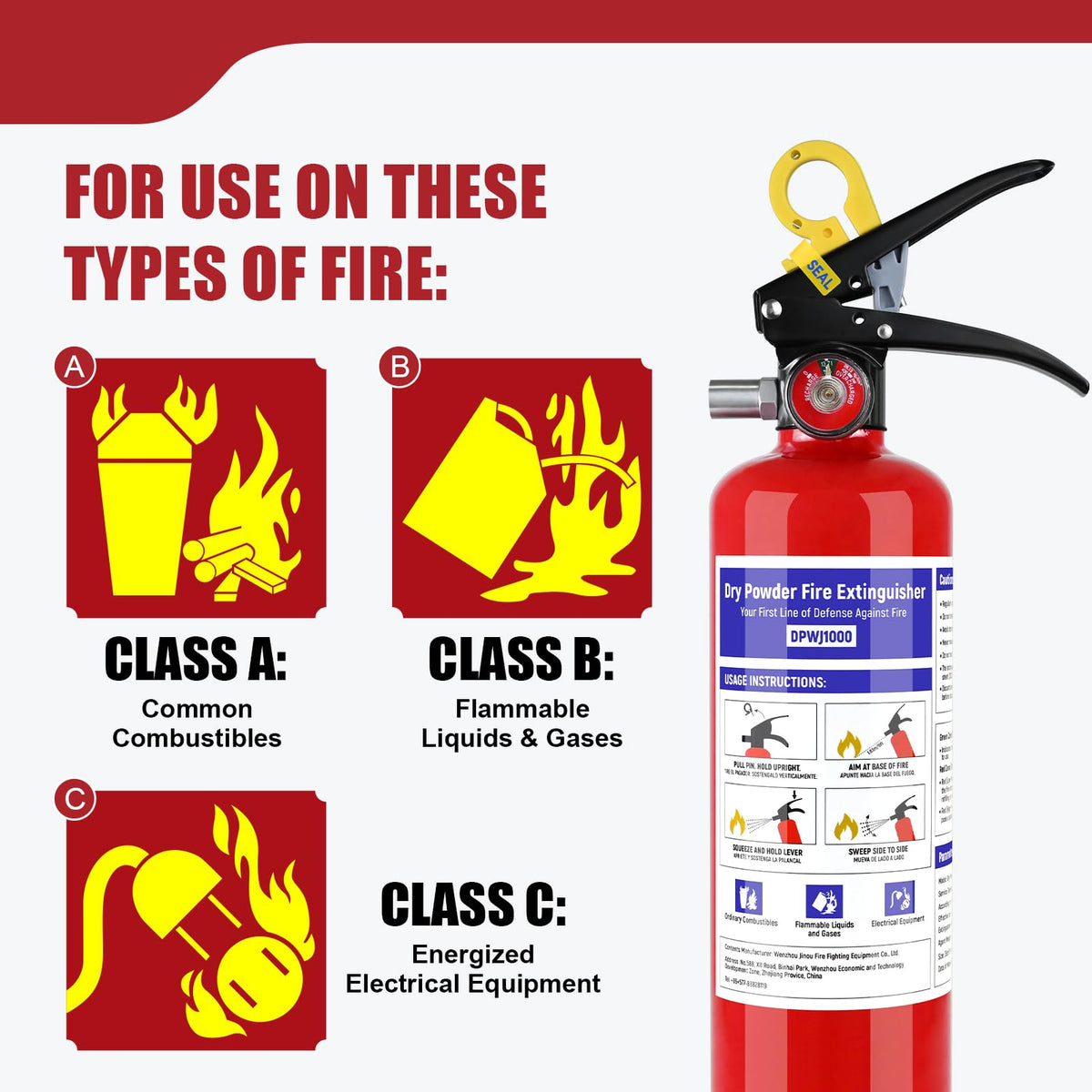 1 Pack 2.5 lb ABC Dry Chemical Fire Extinguisher with Bracket W434