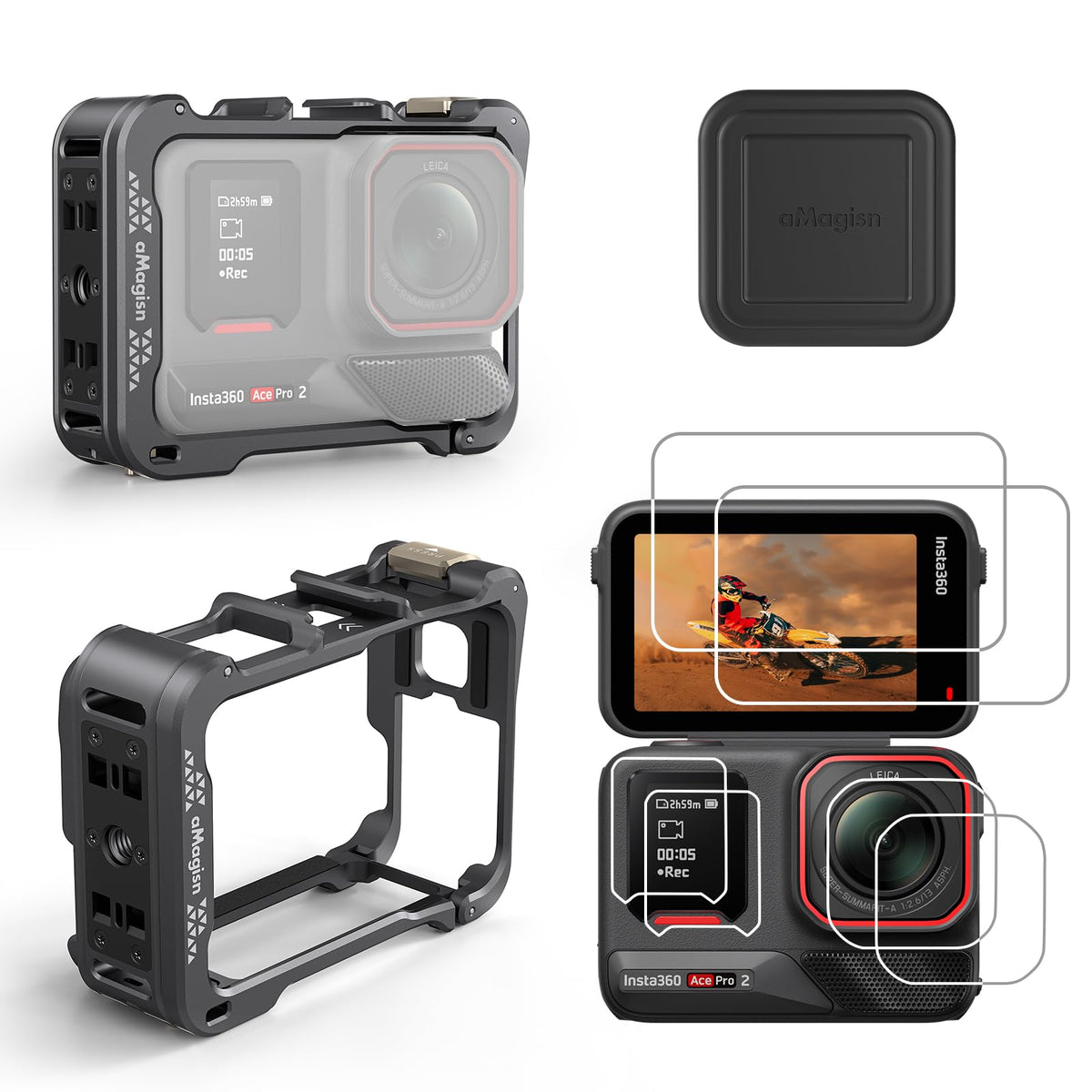 Aluminum Metal Frame Cage Case Bag with Silicone Lens Cap Screen Protector Camera Accessories Kit R234