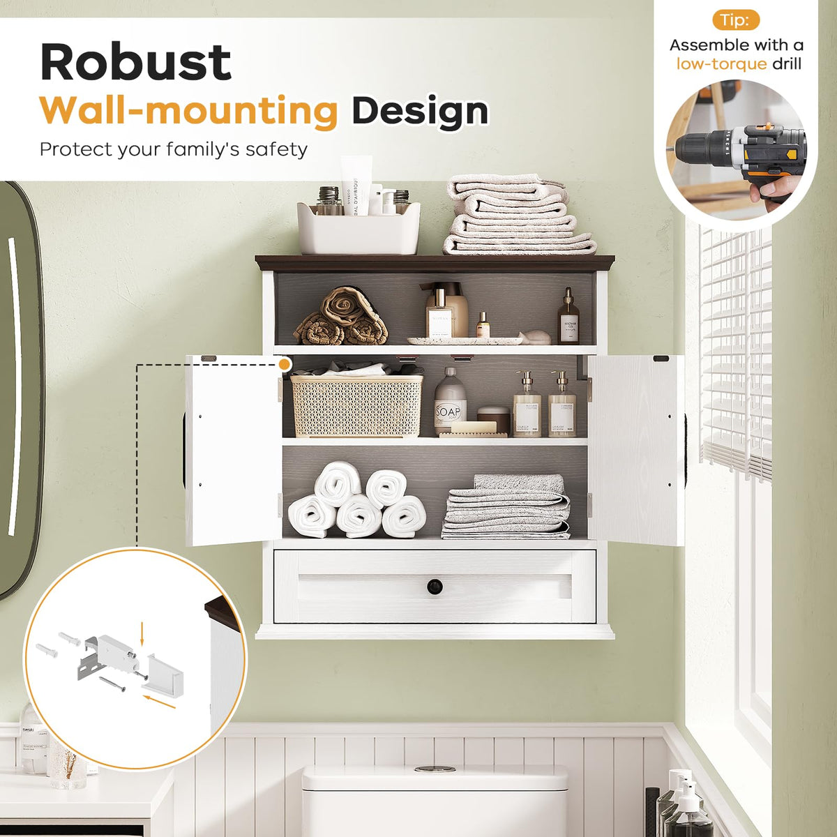 Wall Mounted Bathroom Cabinet 24.4"H x 23.6"W x 9"D V6669