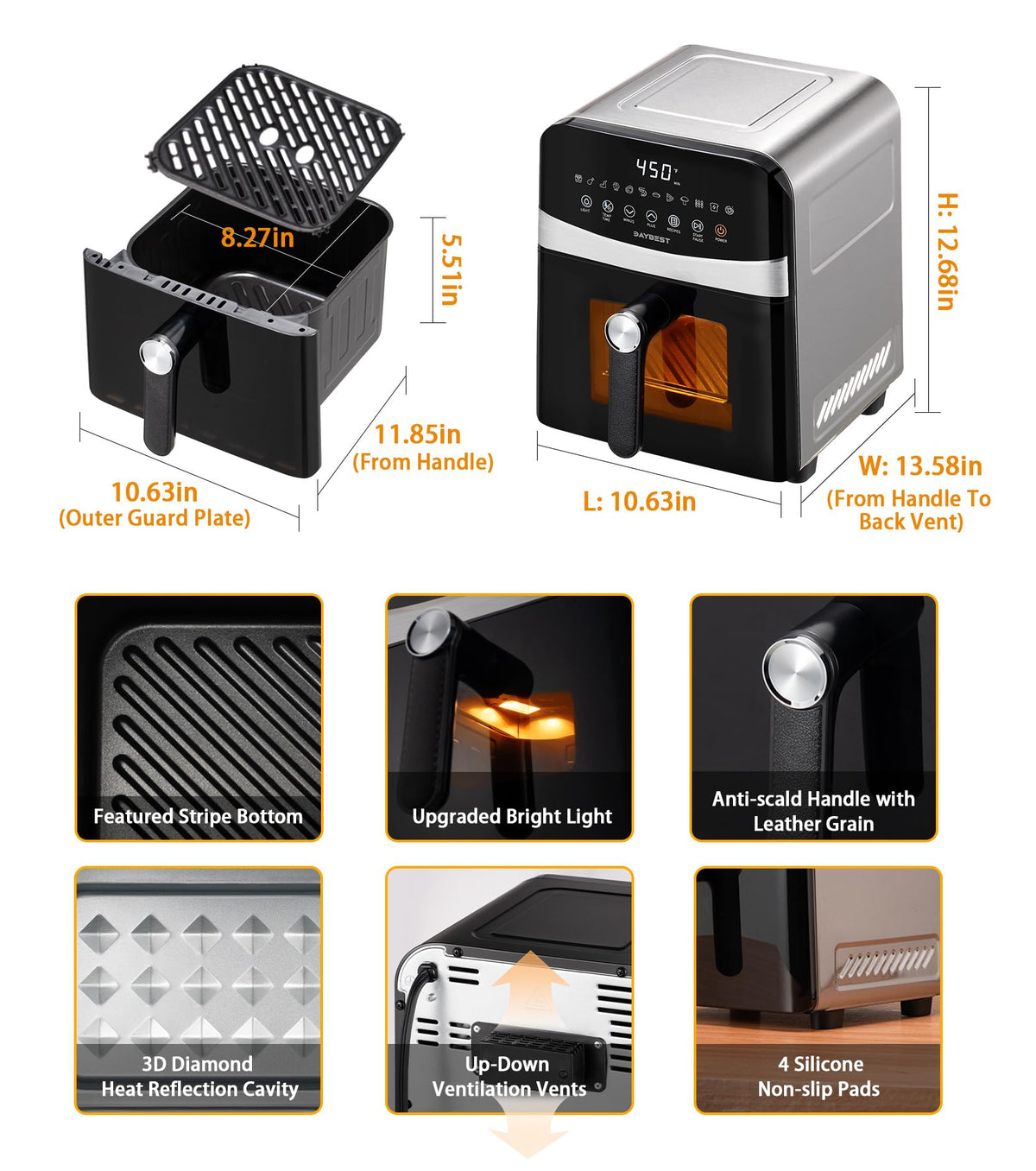 Stainless Steel Ceramic Coated 6QT Air Fryer L87686