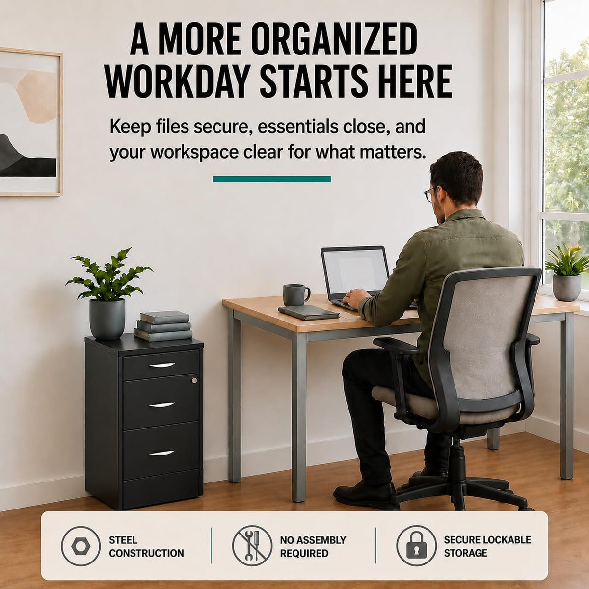 Charcoal Metal 3 Drawer Vertical Filing Cabinet V450933
