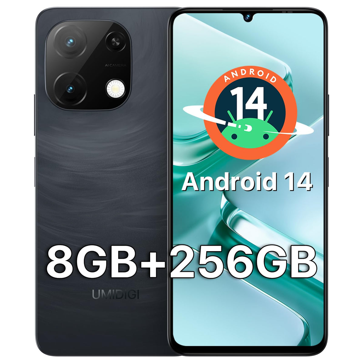 Unlocked Android 14 Smartphone 256GB Octa-Core 6.75" HD+ 5000mAh 4G Dual SIM R343