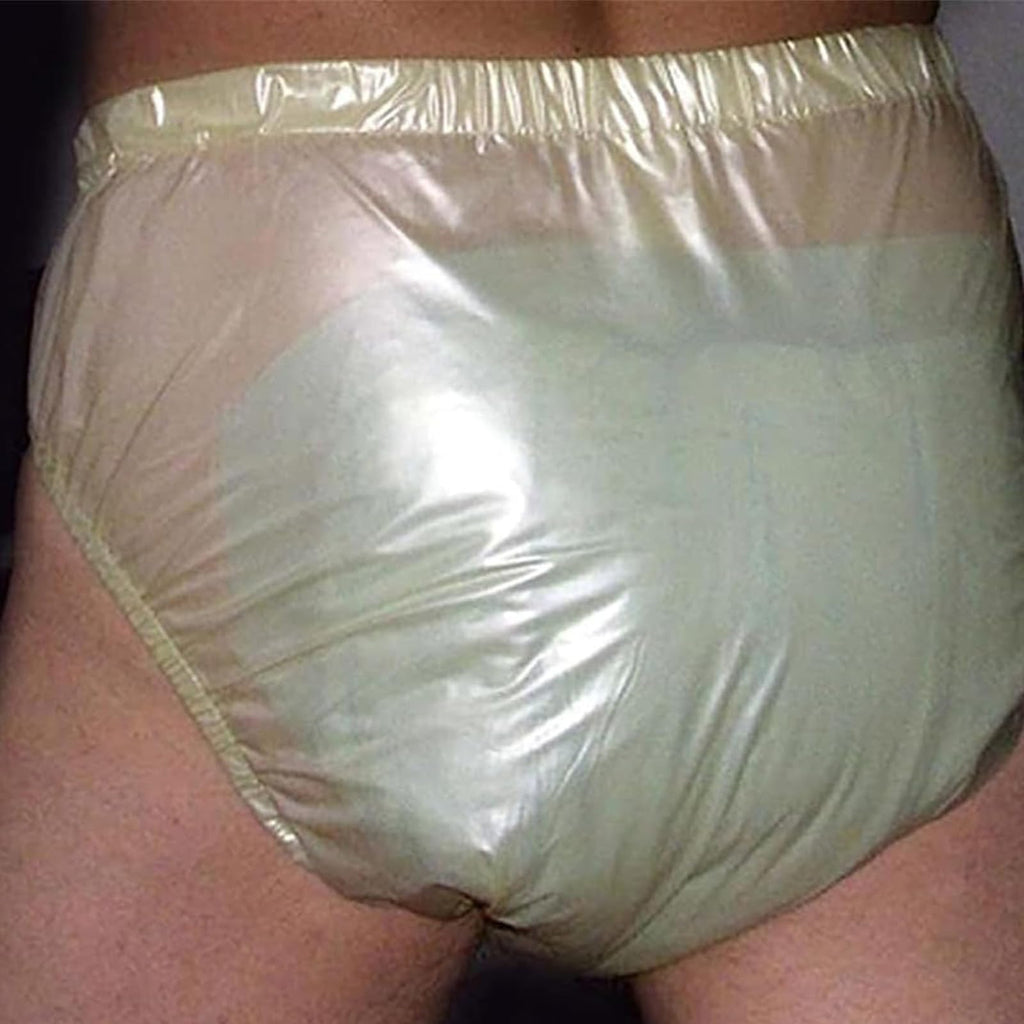 Adult Incontinence Pants, PVC Underwear with Snaps, Transparent Reusable Unisex (White, Medium) G17903