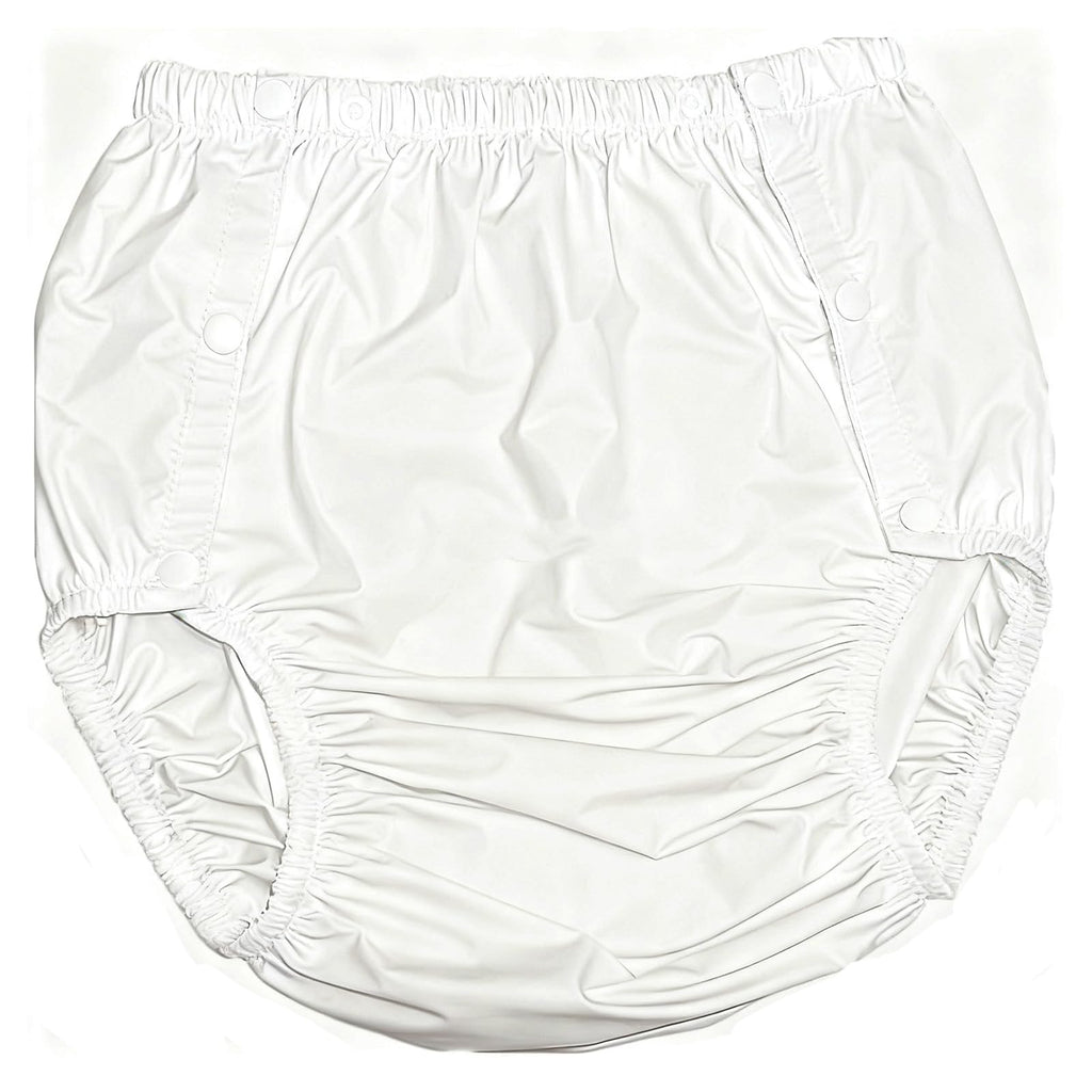 Adult Incontinence Pants, PVC Underwear with Snaps, Transparent Reusable Unisex (White, Medium) G17903
