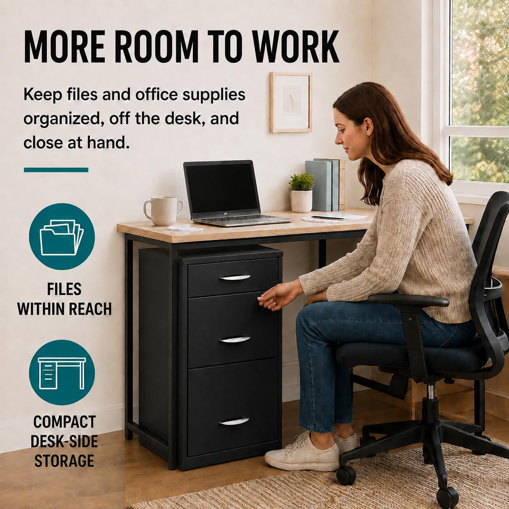Charcoal Metal 3 Drawer Vertical Filing Cabinet V450933