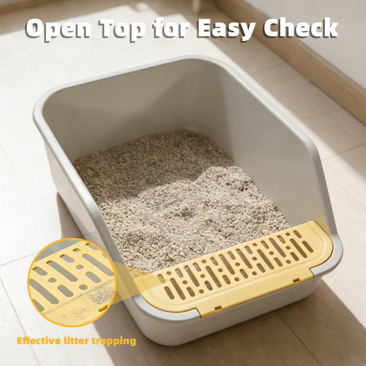 High Sides Open Top Cat Litter Box with Low Entry F178639