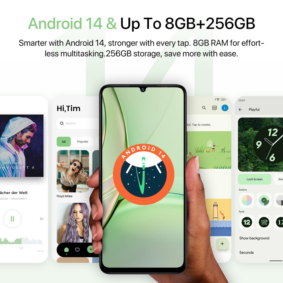 Unlocked Android 14 Smartphone 256GB Octa-Core 6.75" HD+ 5000mAh 4G Dual SIM R343