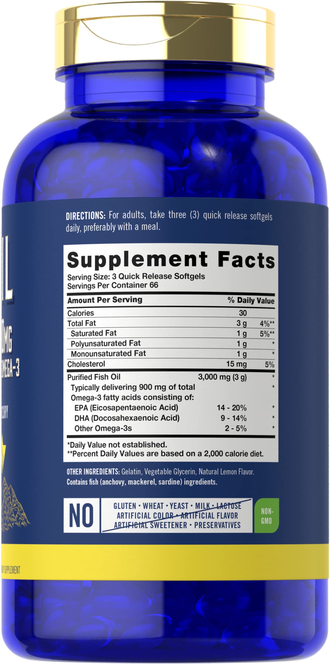 Fish Oil 3000mg 900mg Omega 3 200 Softgels Lemon Flavor K907306