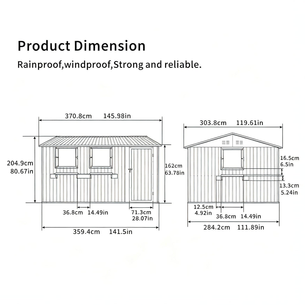 12x10 FT Grey Metal Storage Shed with Clear Windows E289