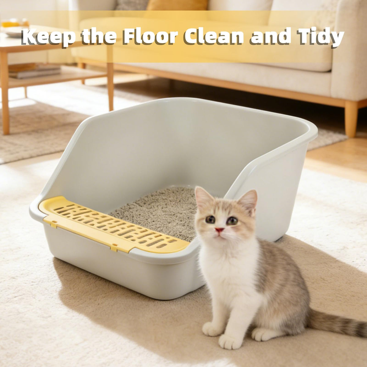 High Sides Open Top Cat Litter Box with Low Entry F178639