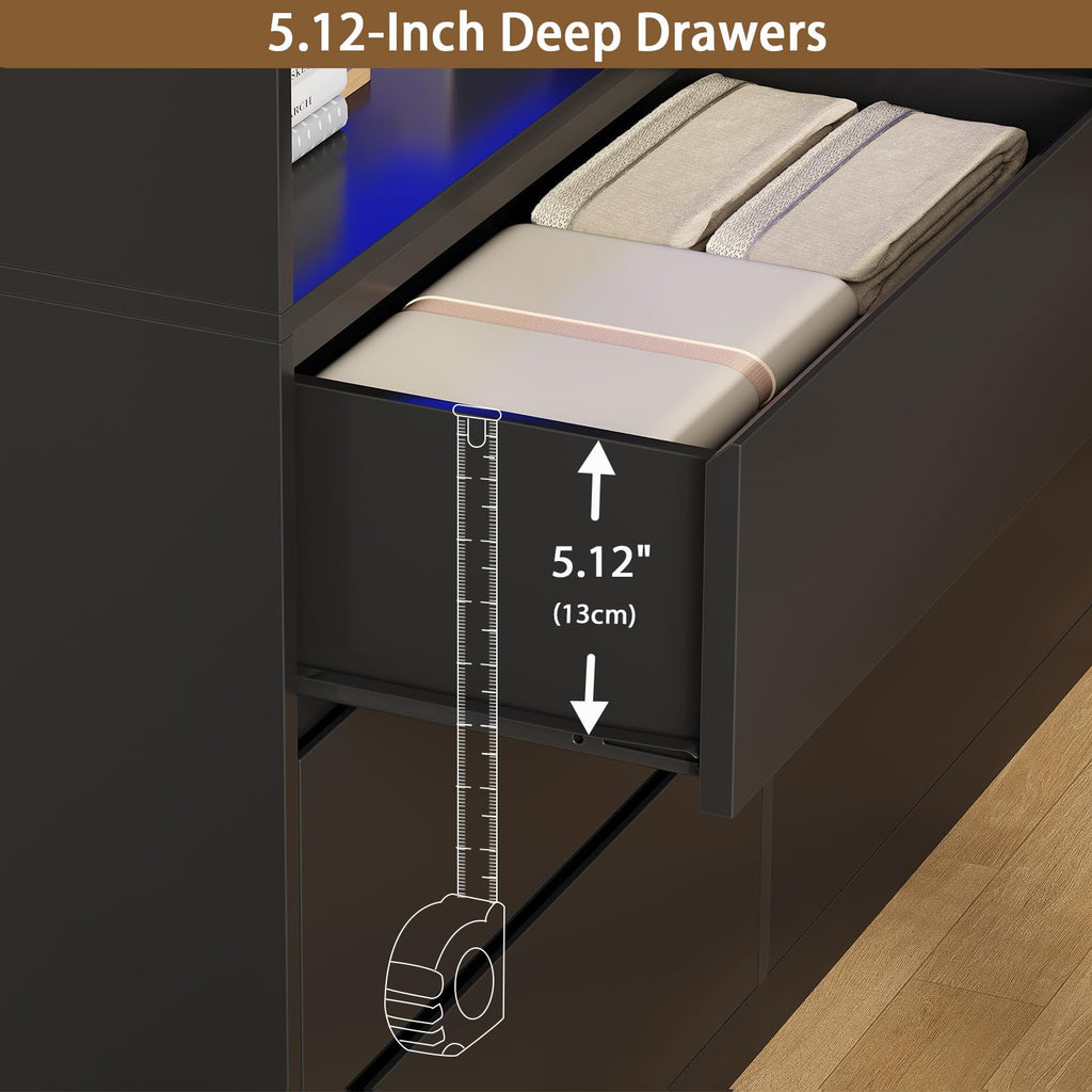 Black Dresser with LED Lights and Power Strip Y329811