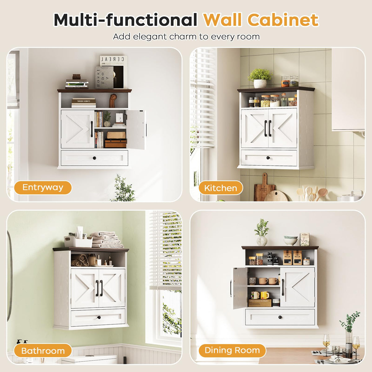 Wall Mounted Bathroom Cabinet 24.4"H x 23.6"W x 9"D V6669