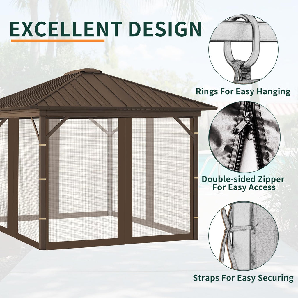 Replacement Gazebo Mosquito Netting 8x8x7 FT Brown J94586
