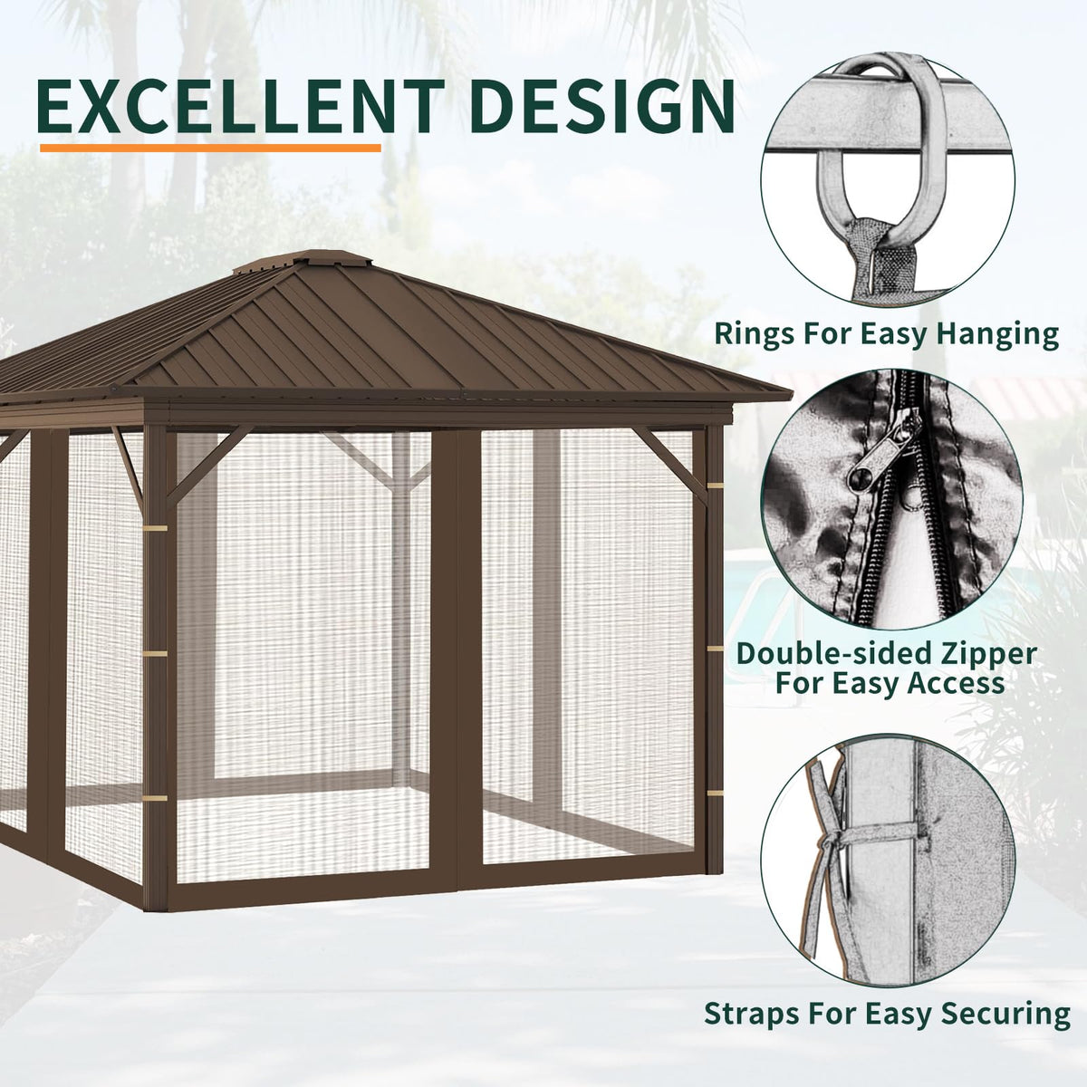 Replacement Gazebo Mosquito Netting 8x8x7 FT Brown J94586