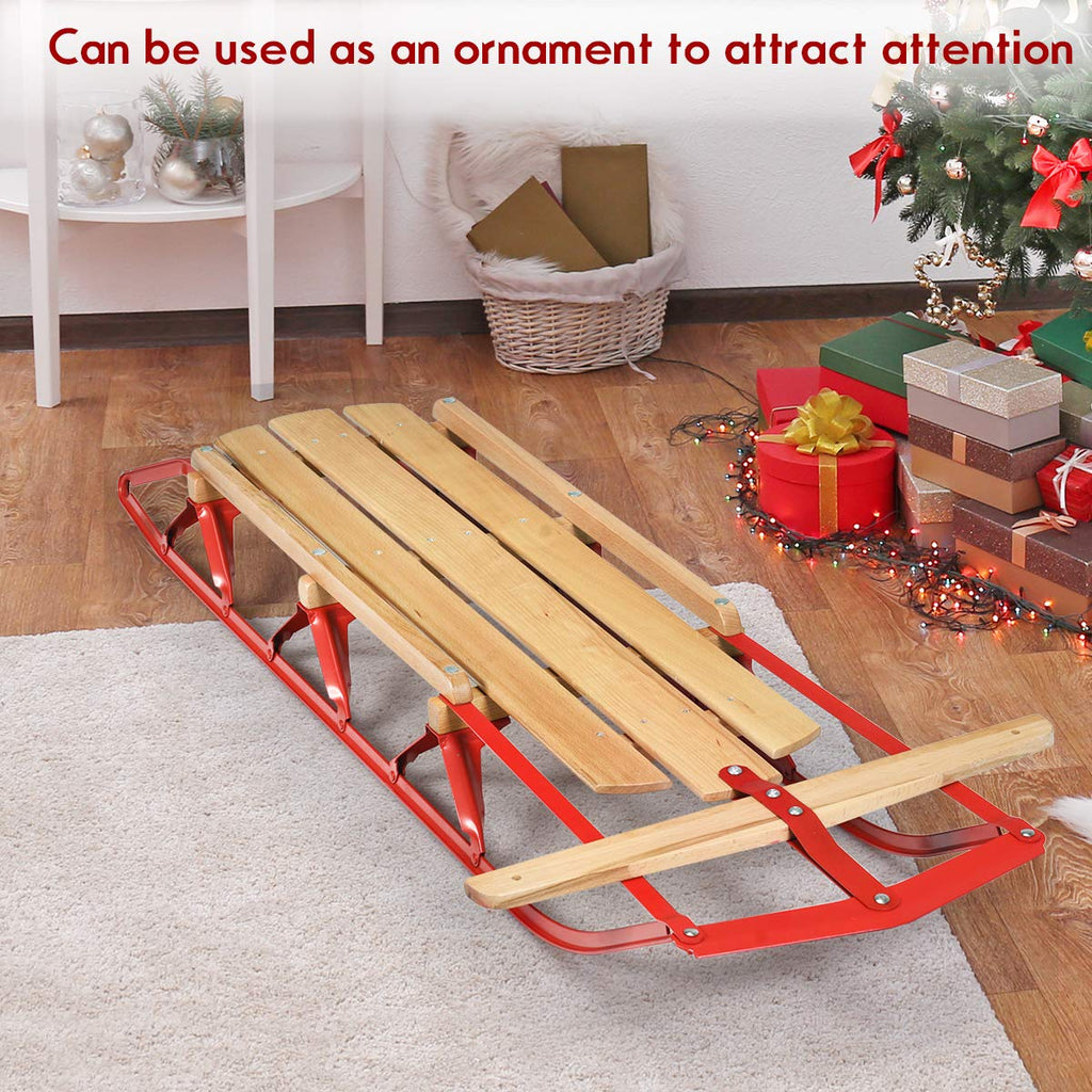 Wood Sled with Metal Runners and Steering Bar R44218