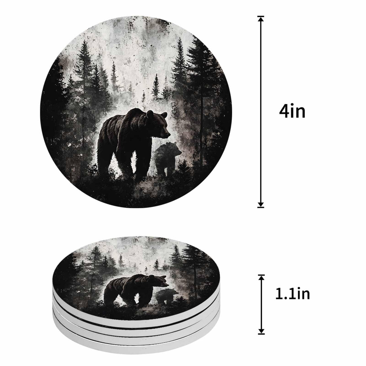 Black Bear Ceramic Coasters Set of 6 E816