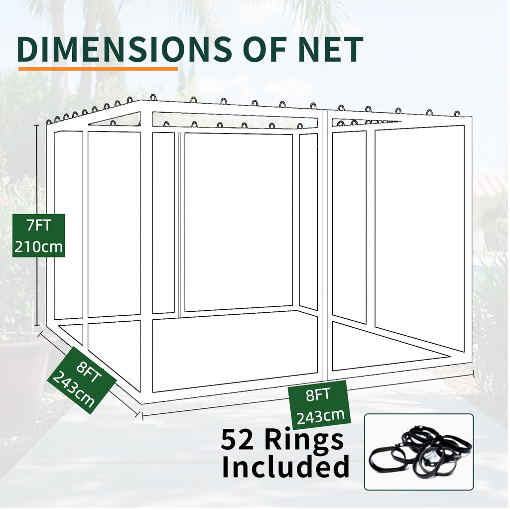 Replacement Gazebo Mosquito Netting 8x8x7 FT Brown J94586