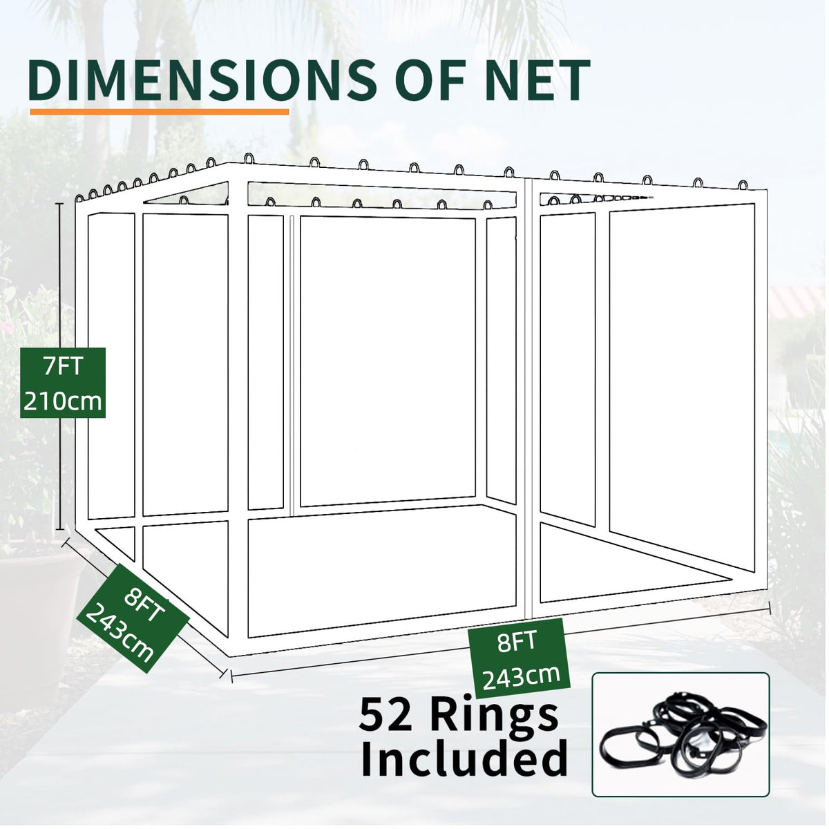 Replacement Gazebo Mosquito Netting 8x8x7 FT Brown J94586