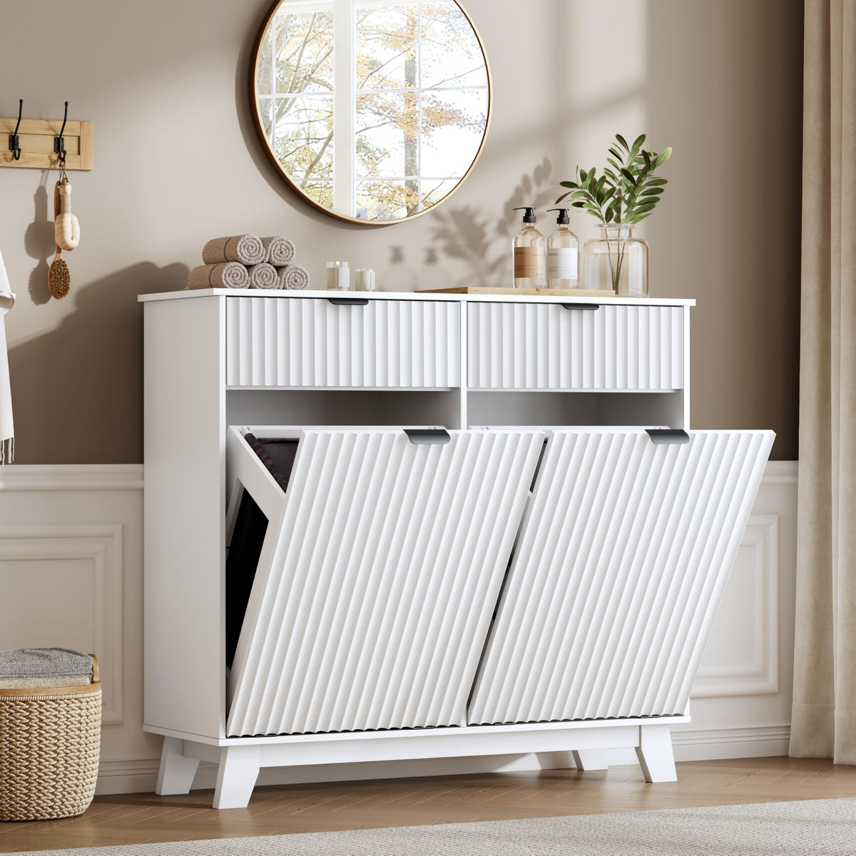 10 Gallon Tilt Out Trash Can Cabinet with Storage Drawer W722430